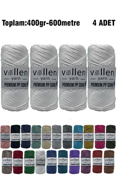 vollen yarn 600m Πολυεστερικό νήμα μακραμέ, νήμα Supla, νήμα τσάντας, νήμα βραχιολάκι, μακραμέ, λευκό 1,5mm-400gr