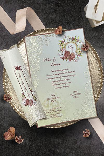 Cem Davetiye Düğün Nişan Nikah Kına Davetiyesi 3221 (100 ADET) Baskı Dahil