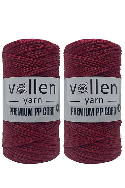 vollen yarn Premium Polyester Macrame Thread Set of 2 2mm, macrame thread, macrame, cupboard, bag thread, red, 400 Gr, 460 Mt