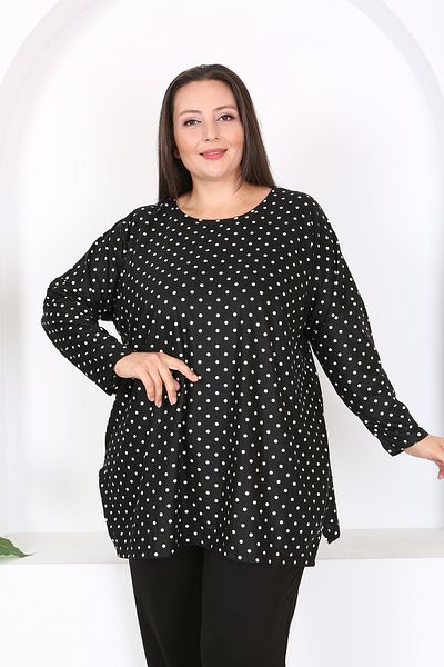 XL Modam Xlmodam Black Patterned Lycra Tunic - Plus Size, Long Sleeve