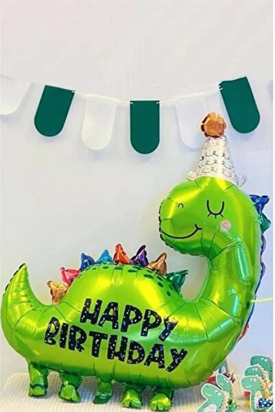 BEY AMBALAJ بالون فويل Happy Birtday بتصميم ديناصور مقاس 78 × 86 سم