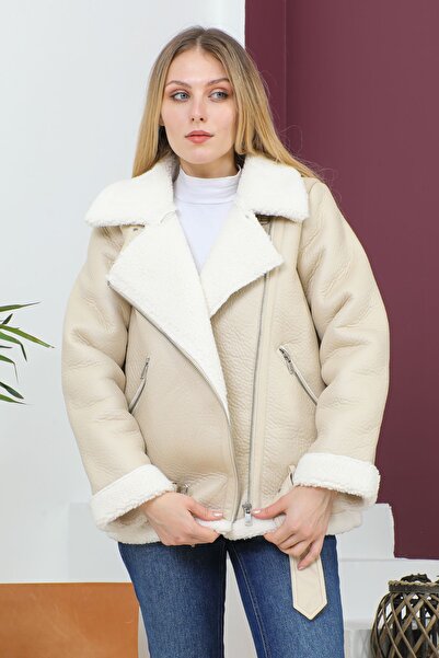 ONLY İÇİ KÜRKLÜ SUNİ DERİ BİKER CEKET KABAN