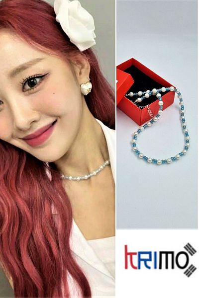 KRIMO Kpop Loona Yves Blue Beaded Necklace with Pearls
