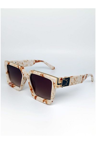 TomyHelf Rectangular Design Marble Pattern Frame Brown Glass Women's Sunglasses