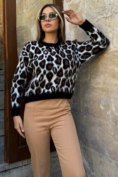 GÜLSELİ Pulover de damă din tricotaje - cu model negru maro