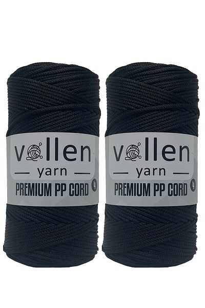 vollen yarn Premium Πολυεστερικό Μακραμέ Σπάγκο Σετ 2 2mm, Μακραμέ Σπάγκος, μακραμέ, σούπλα, σπάγκος τσάντας, μαύρο, 400 γραμμάρια, 460 μέτρα