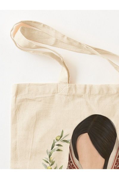 w house Gusseted Cloth Shoulder Bag 18037 - Palestinian women wearing a traditional thoub
