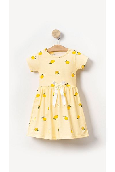 aden kids Rochie de vară din bumbac pieptănat pentru fete, cu model galben de lămâie, de utilizare confortabilă - țesătură lycra respirabilă