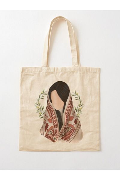 w house Gusseted Cloth Shoulder Bag 18037 - Palestinian women wearing a traditional thoub