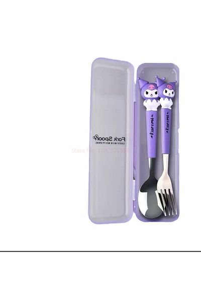 synshop Kuromi Mole Sanrio Korean Kawai Boxed Fork Spoon Set Nutrition