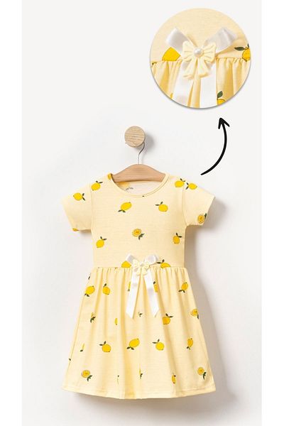 aden kids Rochie de vară din bumbac pieptănat pentru fete, cu model galben de lămâie, de utilizare confortabilă - țesătură lycra respirabilă