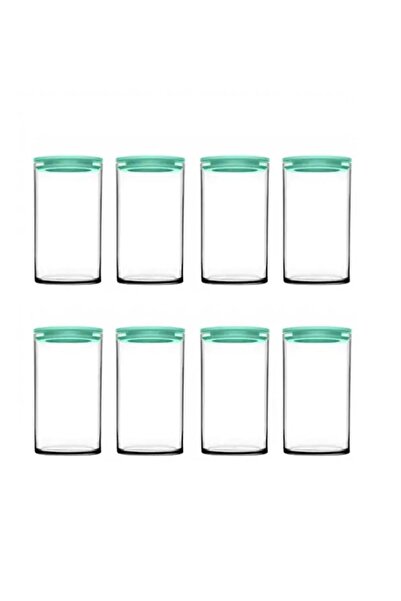 Paşabahçe 43736 Breakfast 8-Piece Vacuum Jar with Turquoise Lid 730cc