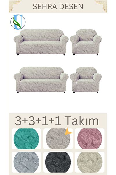 Uy Style Tekstil SEHRA Patterned Uy Style Жакардов комплект фотьойл и диван - 3+3+1+1 комплект