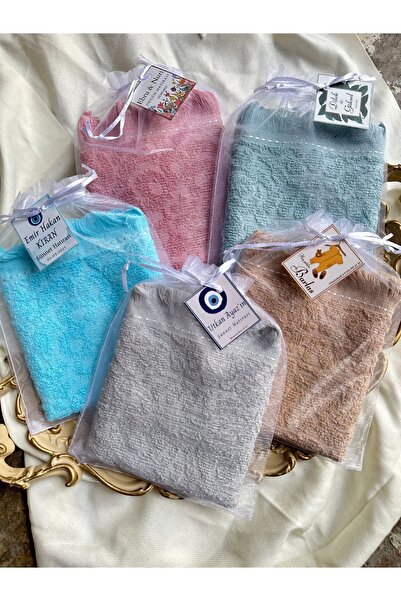 SHUMİNA 12'li Bebek/nişan/söz/düğün/kına/mevlüt/sünnet Hediyelik Keseli Süslü Havlu (30×50 CM)