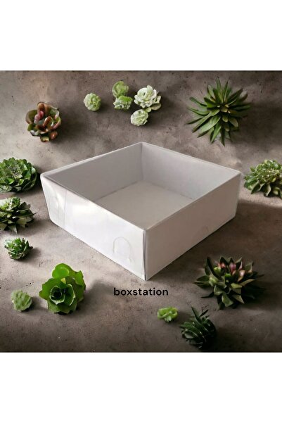 BOXSTATION Asetat Kapaklı Beyaz Kutu 8x8x3 25 Adet
