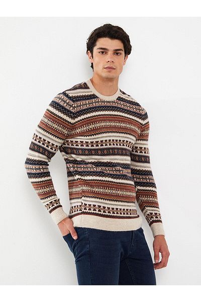LC Waikiki Μπεζ Melange LCW Casual - Ανδρικό πλεκτό πουλόβερ με μακρυμάνικη λαιμόκοψη