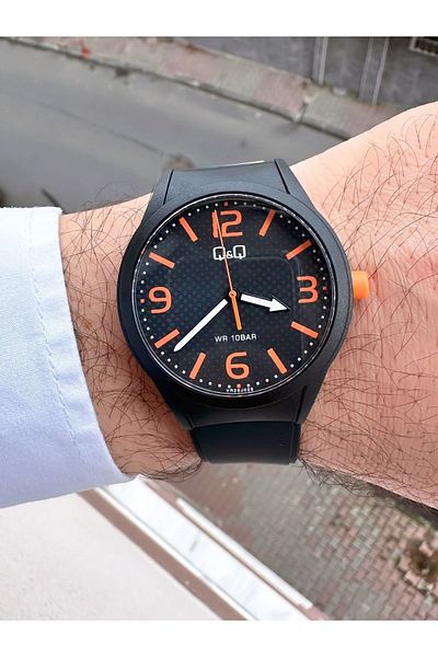 Q&Q Black Silicone and Orange Pin - Waterproof Sports Watch with Number Indicator