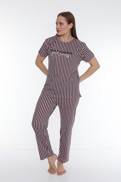 FAMES PİJAMA Striped Polyviskon Women's Pajama Set