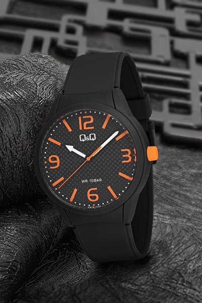 Q&Q Black Silicone and Orange Pin - Waterproof Sports Watch with Number Indicator