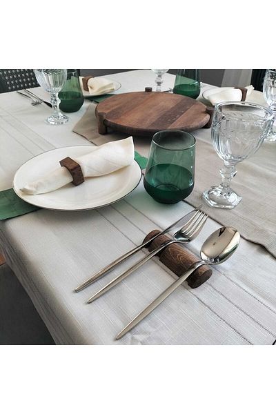 EFKAREART Natural Wooden Spoon, Fork and Knife Serving Stand