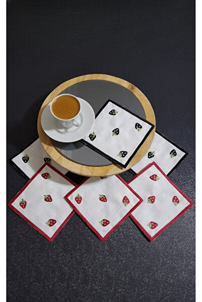 NGR HOME 6 قطع مناديل كوكتيل مطرزة بالفراولة - القهوة