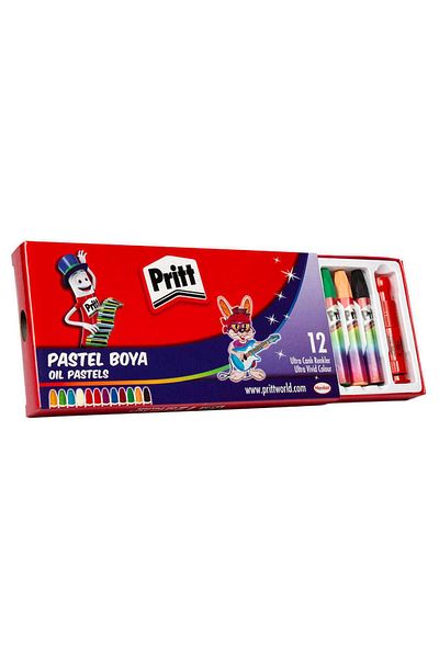 Pritt 12 Pieces Color Pastel Paint Oil Pastels with Holder and Pencil Sharpener Gift