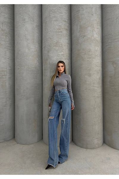 İLKCET MODA Οθωμανική ριγέ Crop Top