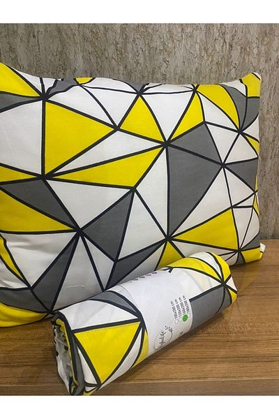 uykulife home collection Yellow Gray Triangle Single Elastic Sheet Set - Uykulife