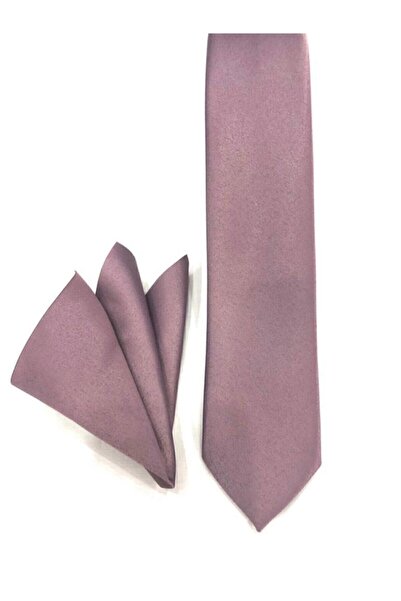 CRWAT ® Leylak-gül Kurusu / Mat Saten Slim Kravat - Mendilli