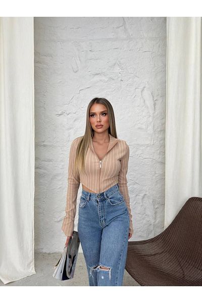 İLKCET MODA Οθωμανική ριγέ Crop Top