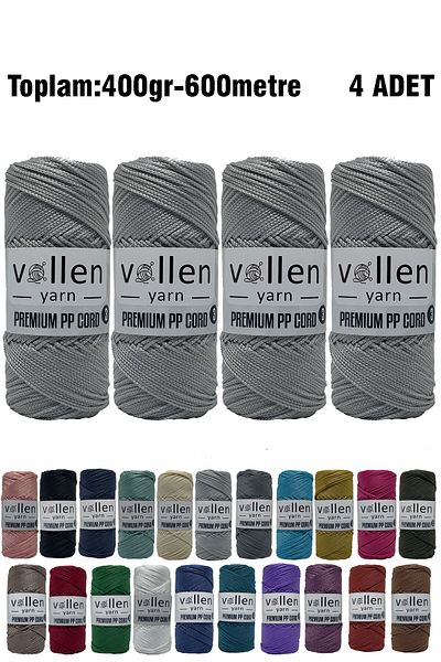 vollen yarn 600m Πολυεστερικό νήμα μακραμέ, νήμα Supla, νήμα τσάντας, νήμα βραχιολάκι, μακραμέ, ανοιχτό γκρι 1,5mm-400gr