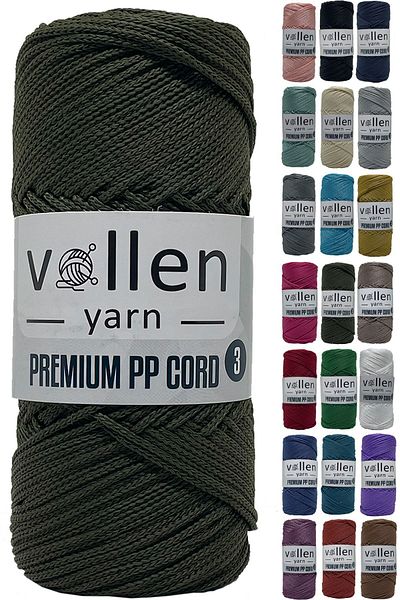 vollen yarn 600m Πολυεστερικό νήμα μακραμέ, νήμα Supla, νήμα τσάντας, νήμα βραχιολάκι, μακραμέ, στρατός Πράσινο 1,5mm-400gr