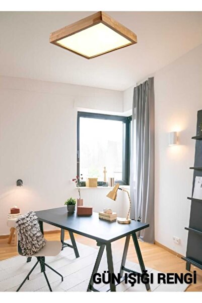 AR&MA WOOD Ahşap Çerçeve Tavan Led Aydınlatma Avize 30*30 Cm Salon Yatak Odas...