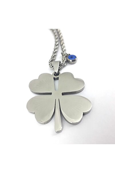 PİNA HEDİYELİK AKSESUAR ÇELİK KOLYE GÜMÜŞ YONCA BURGU ZİNCİR NAZAR BONCUKLU