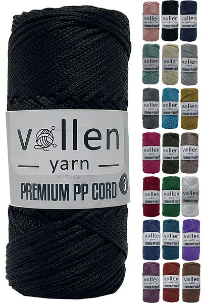 vollen yarn 600m Πολυεστερικό νήμα μακραμέ, νήμα Supla, νήμα τσάντας, νήμα βραχιολάκι, μακραμέ, μαύρο 1,5mm-400gr