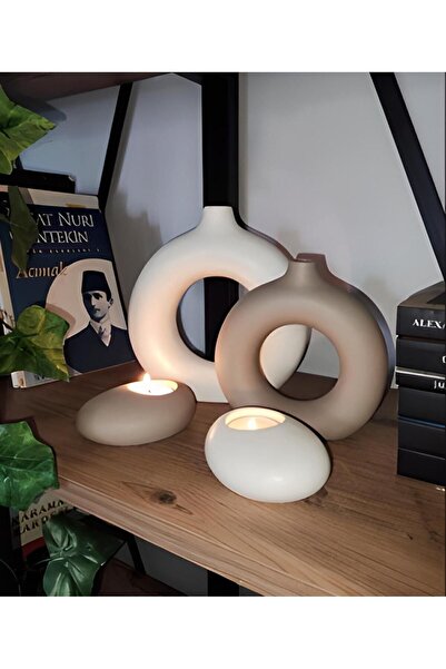 DEKOTENNUR Bohem Halka Vazo Ve Elips Mumluk Seti