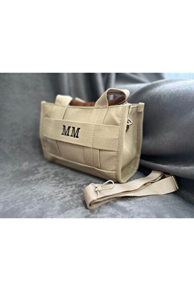 sinmm Κρεμ χρώματος καμβά ύφασμα για γυναίκες - Τσάντα χειρός και ώμου HSNMJN11