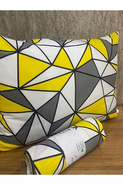 uykulife home collection Yellow Gray Triangle Single Elastic Sheet Set - Uykulife