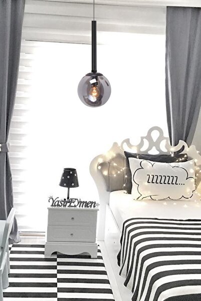 Ömür Avize Madrid Lüks Tasarım Füme Globe Camlı Tekli Avize