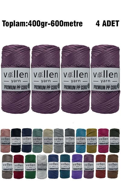 vollen yarn 600m Πολυεστερικό νήμα μακραμέ, νήμα Supla, νήμα τσάντας, νήμα βραχιολάκι, μακραμέ, μωβ 1,5mm-400gr