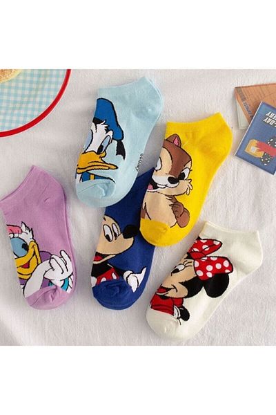 Meguca Socks Комплект дамски чорапи с шарени ботуши и сладки персонажи, 5 чифта