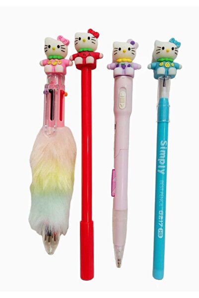 sevgi kırtasiye Süslü Hediyelik Hello Kitty Kurşun Kalemli 4 Lü Set Işıklı Ka...