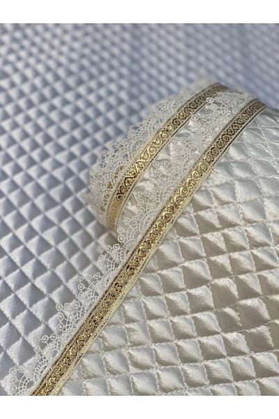 Kaizen Carpet Cream 30 Cm X 10 Mt Gold Water Stone Detail Luxury Satin Quilted Shelf Cover/ Drawer Cover / Cabinet Interior Cover
