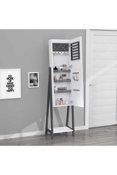 DECOBOX Eyfel Led Aydınlatmalı Boy Aynalı Takı Dolabı Sarı Işık