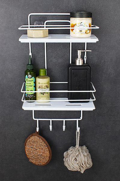HIMYHOME Οικονομικό ανοξείδωτο κρύσταλλο - Organizer μπάνιου με κρεμάστρα πετσετών, διπλό λευκό συρμάτινο σχάμπαν Σχάμπαν ντους