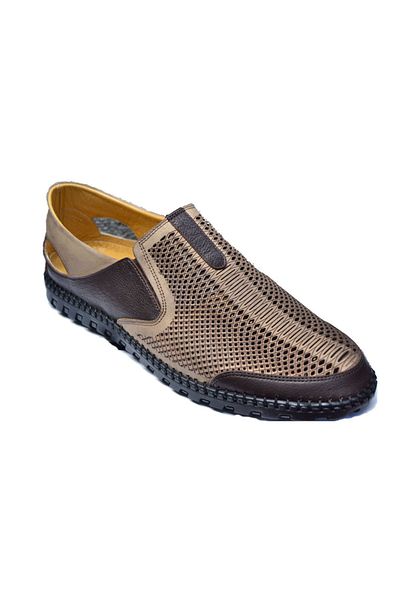 Yeşildaş Arda Khaki Leather Men's Summer Shoes Summer Shoes Summer Leather Shoes