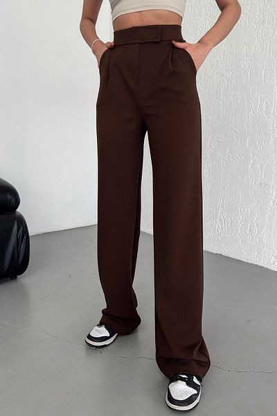 Warasiva Brown High Waist Lycra Palazzo Pants - Comfortable Fit with Flexible Velcro Closure and Pleats
