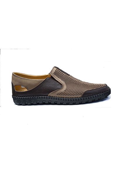 Yeşildaş Arda Khaki Leather Men's Summer Shoes Summer Shoes Summer Leather Shoes