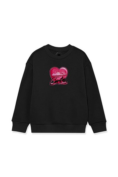 PURE EFFECT CORTEIZ Hanorac oversize unisex cu imprimeu inimă 100% bumbac, respirabil, cu 0 gât