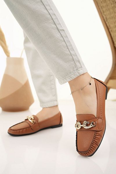 Modafırsat Women's Flats Tan Buckle Lightweight Comfortable Stylish Business Office Daily Shoes